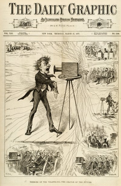 Terrors of the Telephone, Illustration from The Daily Graphic, 15th March 1877 by American School
